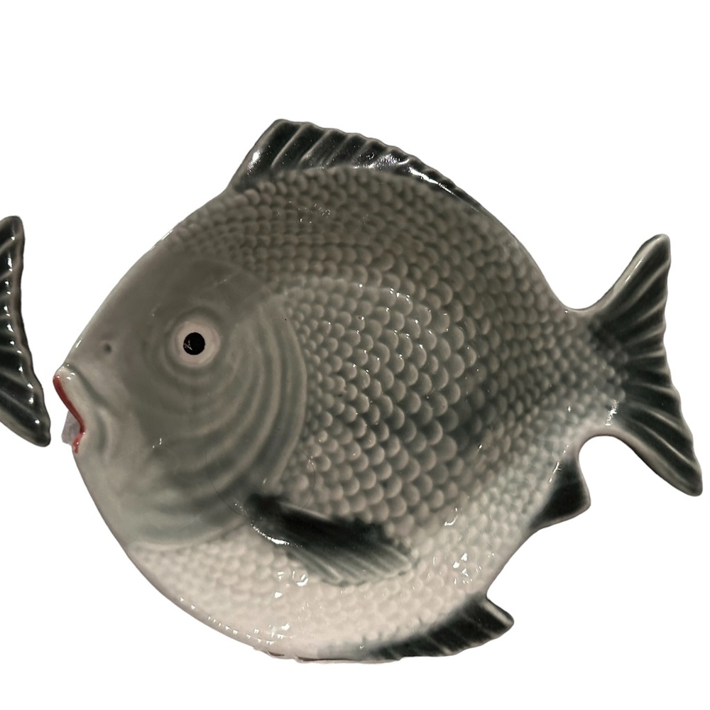 Vintage Mint MCM Portugal Faiancas Belo Art Pottery Fish Shaped Plate (Set of 6)